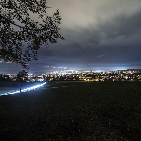 Nidau by night, von Süden. Vergrösserte Ansicht