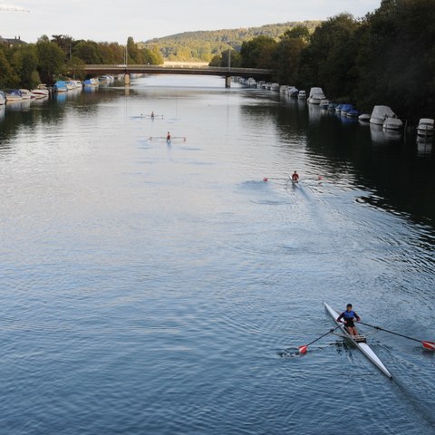 Ruderer im Kanal. Vergrösserte Ansicht