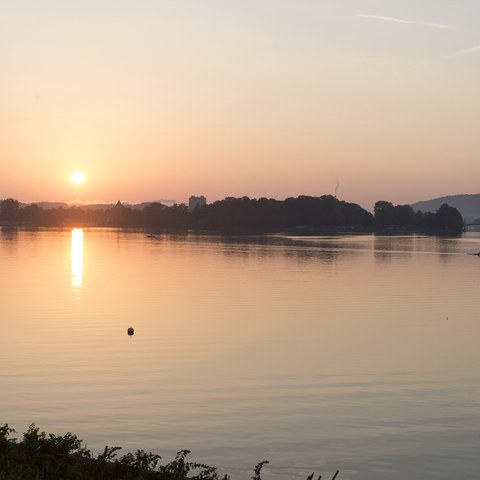 1 Nidau, morgens vom See mit Kanal. Vergrösserte Ansicht